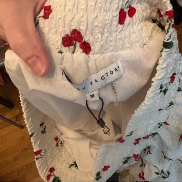 English Factory sz M Cherry Print voluminous Mini Skirt Smocked Tiered - Picture 5 of 9